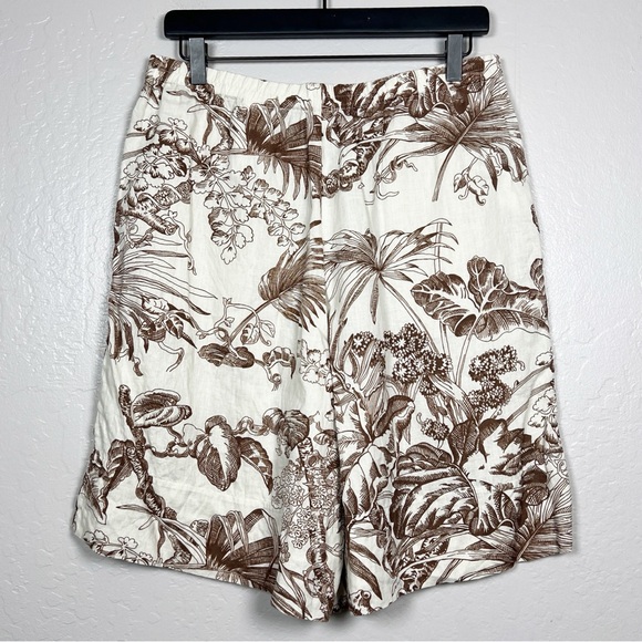 COS Women’s Size 8 Cream & Brown Botanical Print Pull-On Longline Linen Shorts - Picture 3 of 15